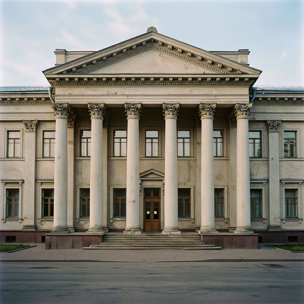 Классический фасад административного здания с колоннами